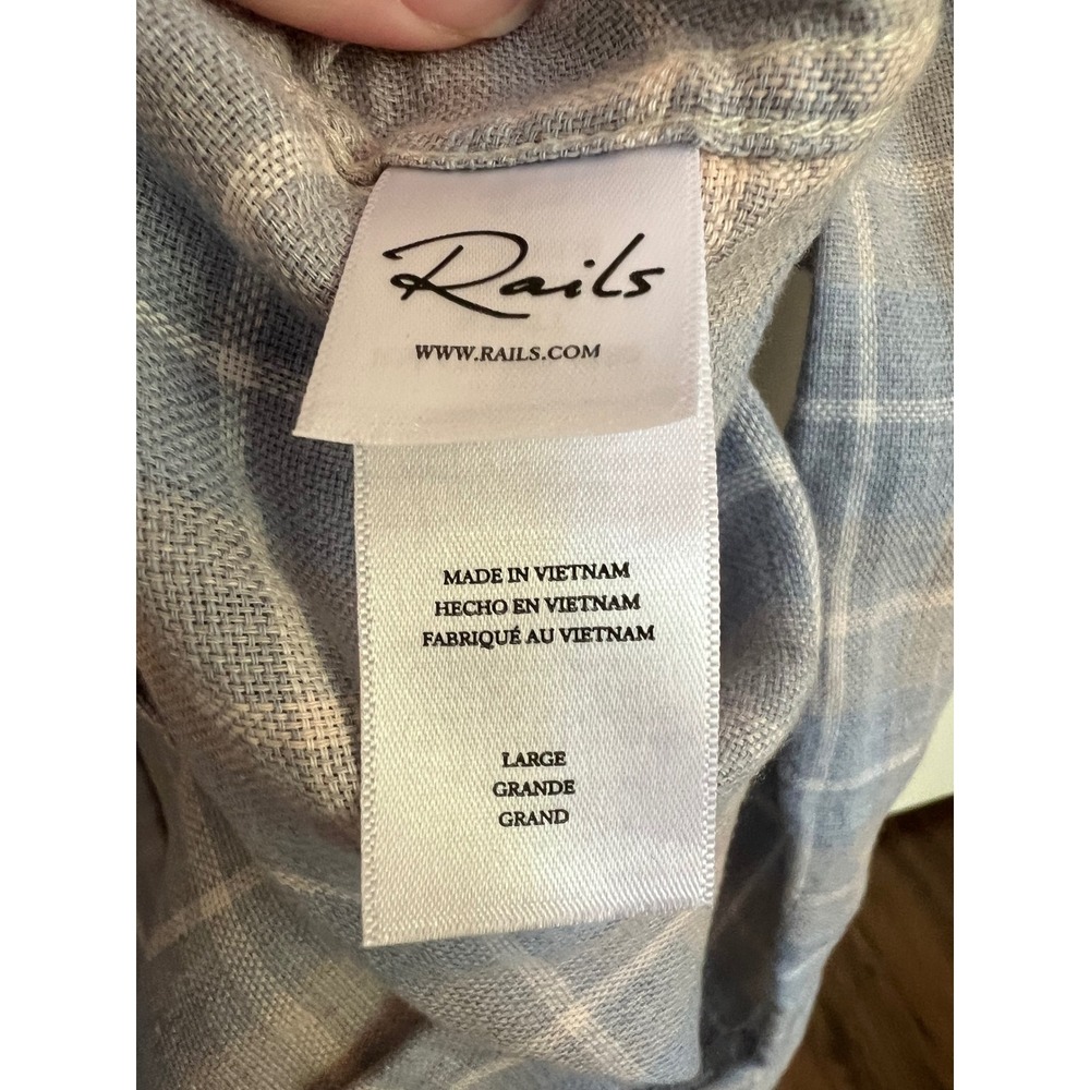 Rails Wyatt Shoreline Pach Tide Blue Tan Plaid Cotton Button Down Shirt Mens L‎ - Picture 7 of 8